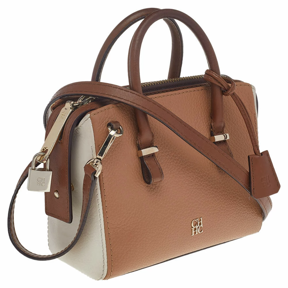 Carolina Herrera Brown/White Leather Satchel Women