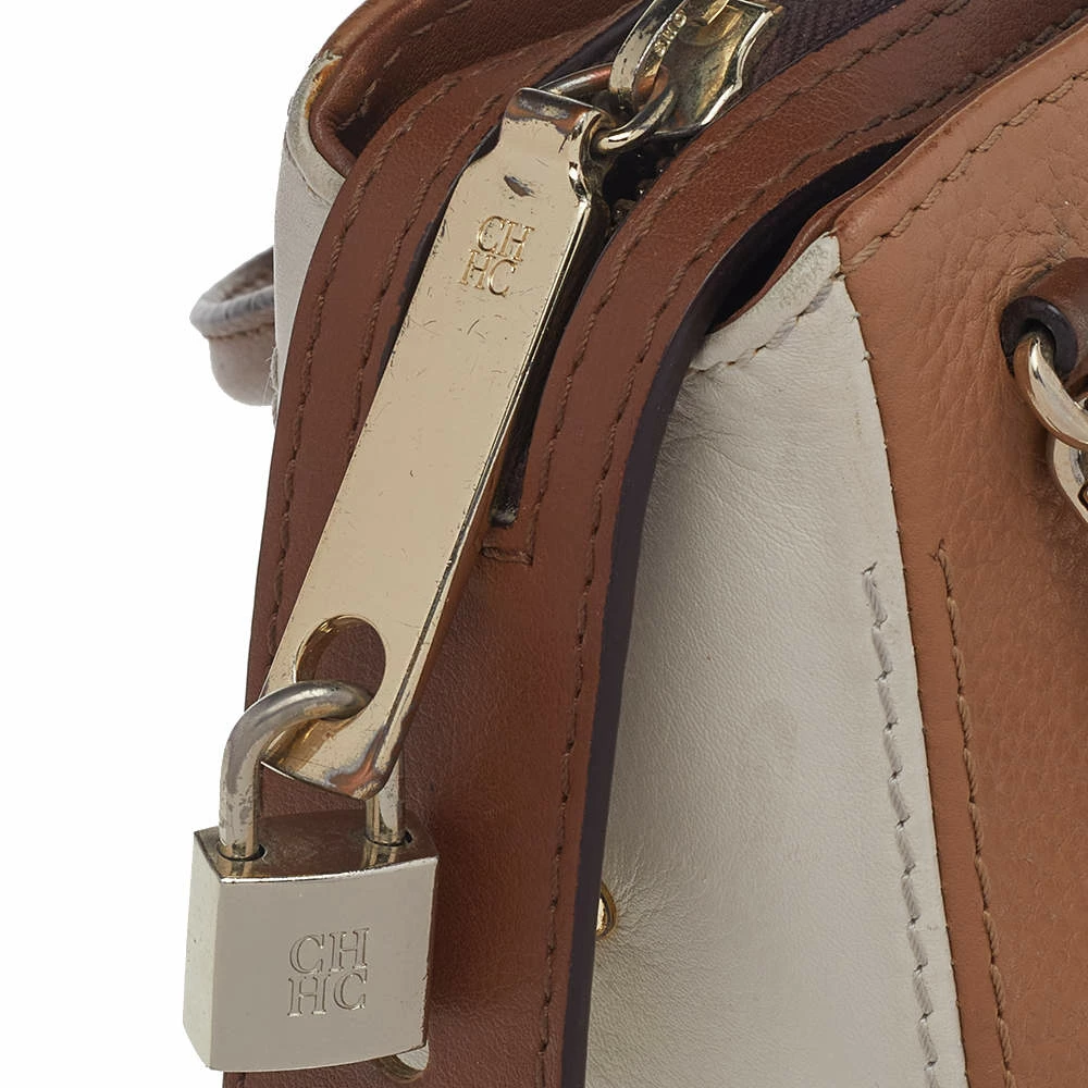 Carolina Herrera Brown/White Leather Satchel Women