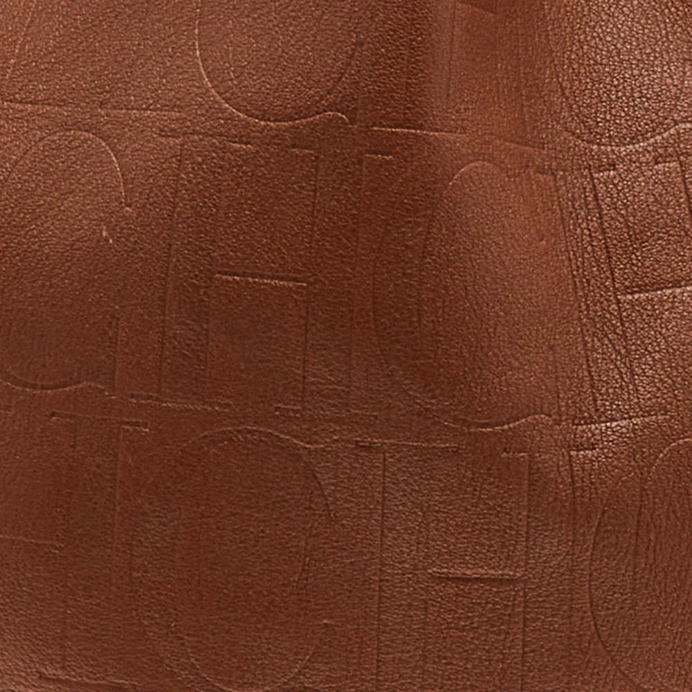 Carolina Herrera Brown Monogram Embossed Leather Tote Women