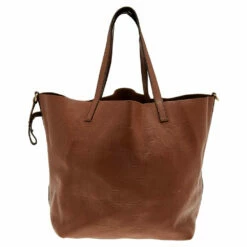 Carolina Herrera Brown Monogram Embossed Leather Tote Women