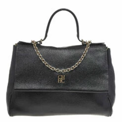 Carolina Herrera Black Leather Minuetto Top Handle Flap Shoulder Bag Women