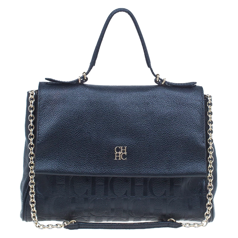 Carolina Herrera Black Leather Minueto Flap Bag Women