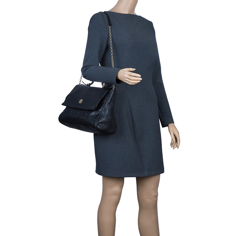 Carolina Herrera Black Leather Minueto Flap Bag Women