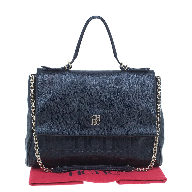 Carolina Herrera Black Leather Minueto Flap Bag Women