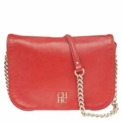 Carolina Herrera Red Leather Flap Chain Shoulder Bag Women