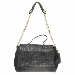 Carolina Herrera Black Leather Monogram Embossed Minuetto Top Handle Bag Women