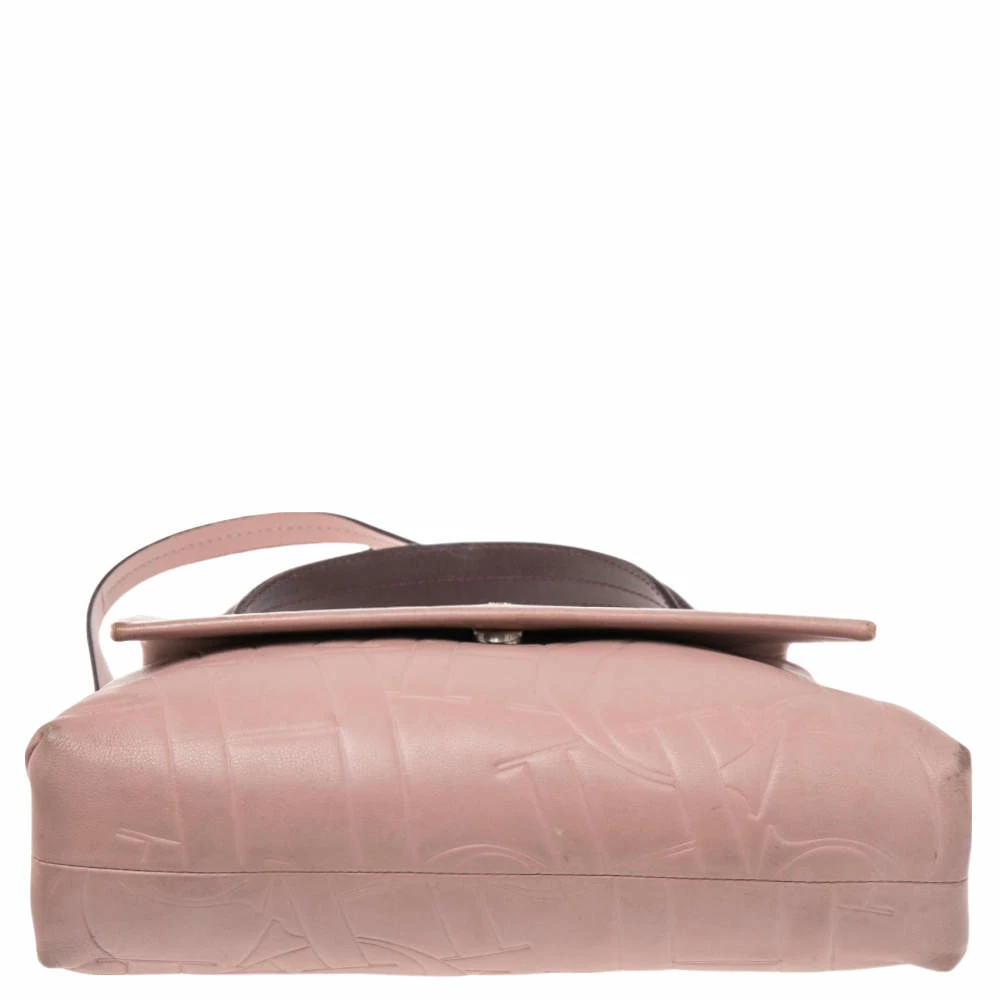 Carolina Herrera Pink Monogram Embossed Leather Top Handle Bag Women