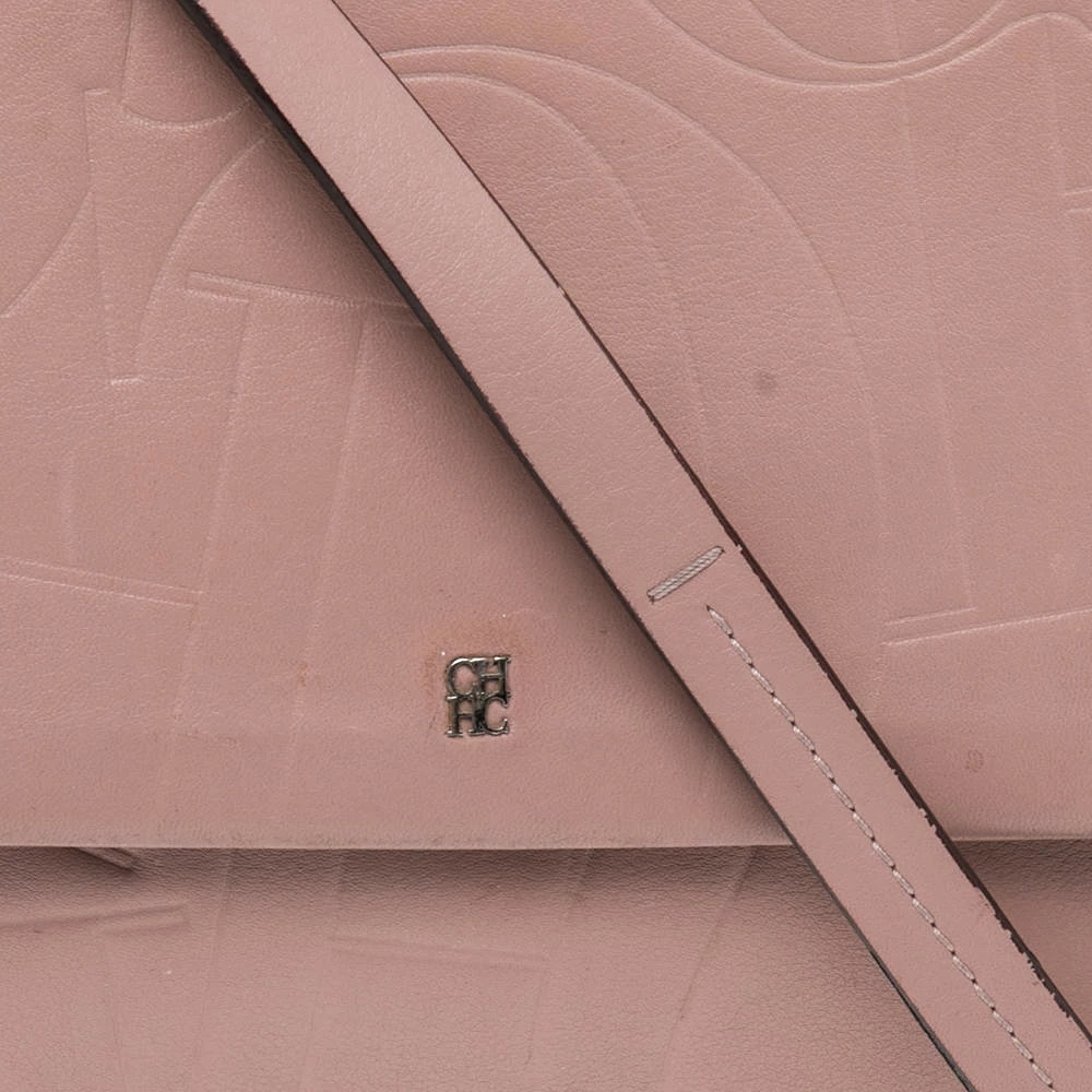Carolina Herrera Pink Monogram Embossed Leather Top Handle Bag Women