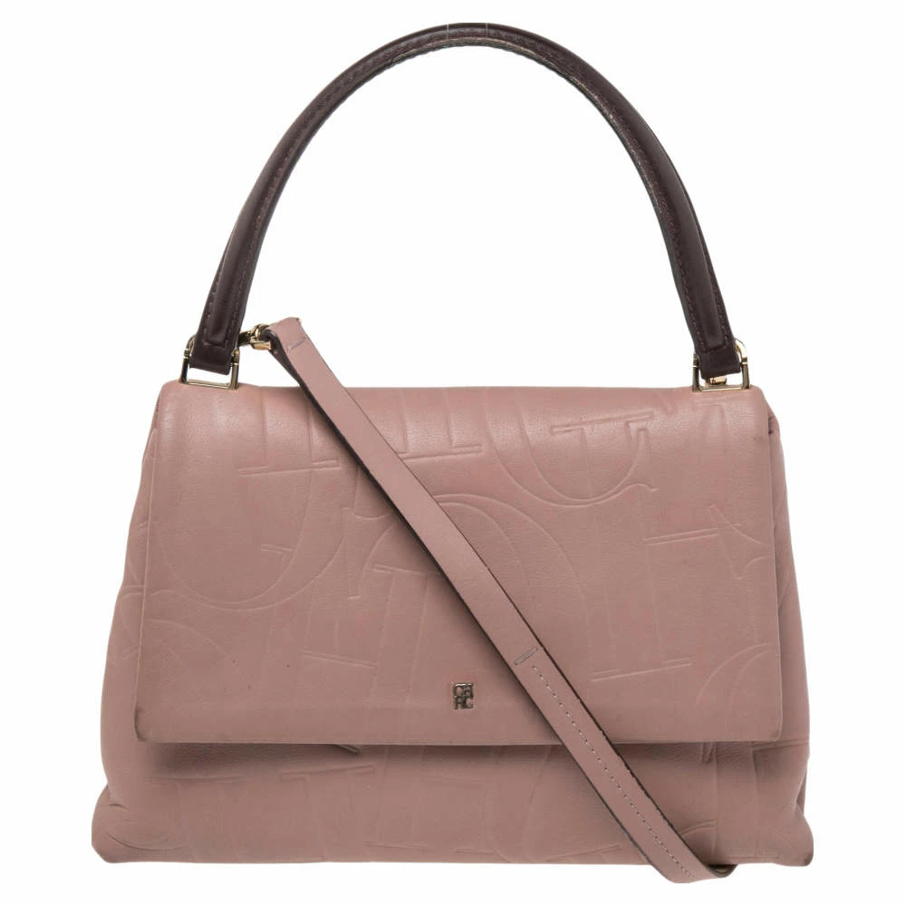 Carolina Herrera Pink Monogram Embossed Leather Top Handle Bag Women