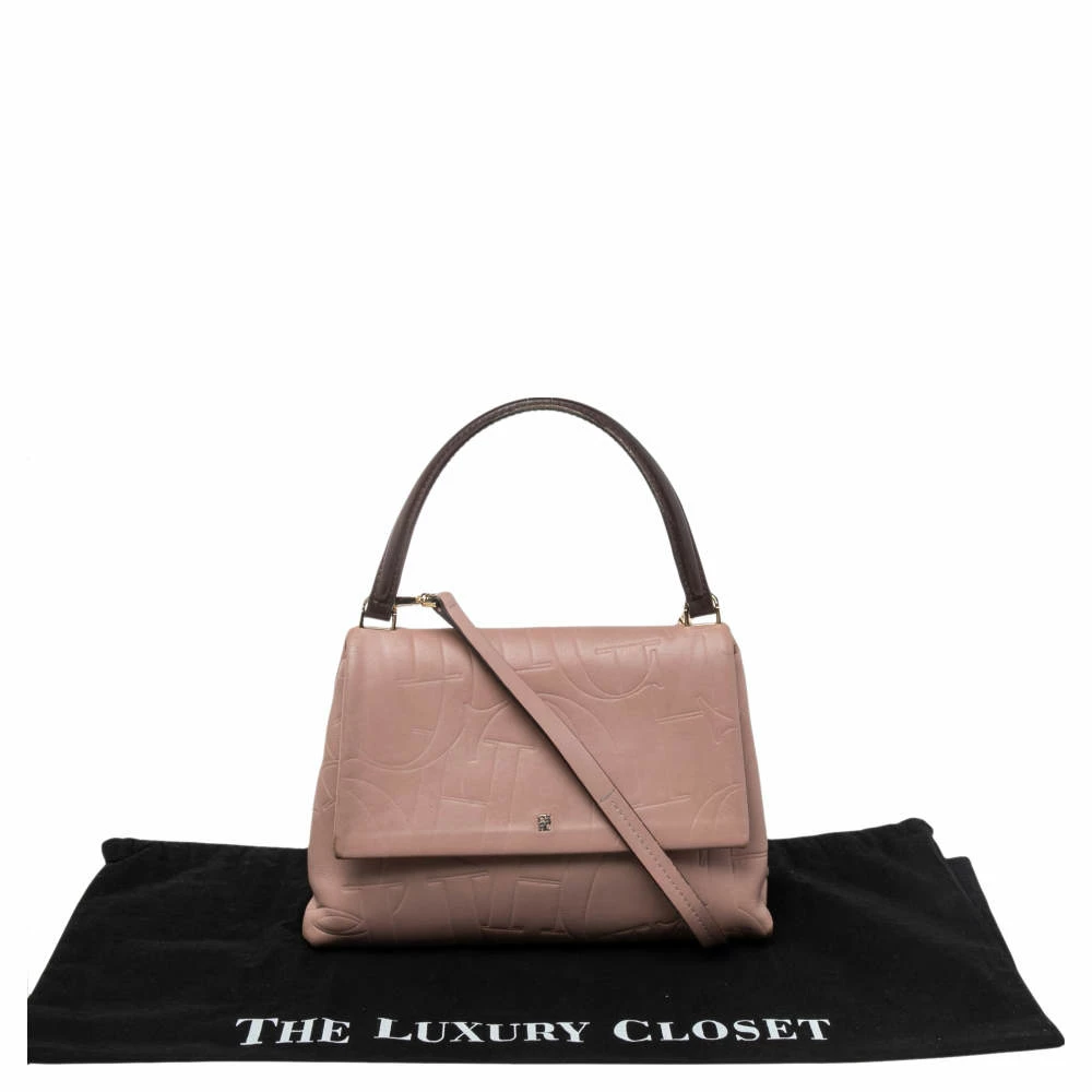 Carolina Herrera Pink Monogram Embossed Leather Top Handle Bag Women