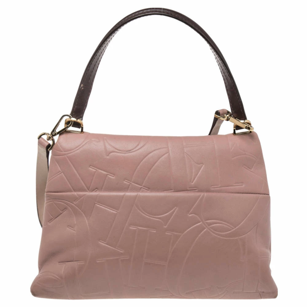Carolina Herrera Pink Monogram Embossed Leather Top Handle Bag Women