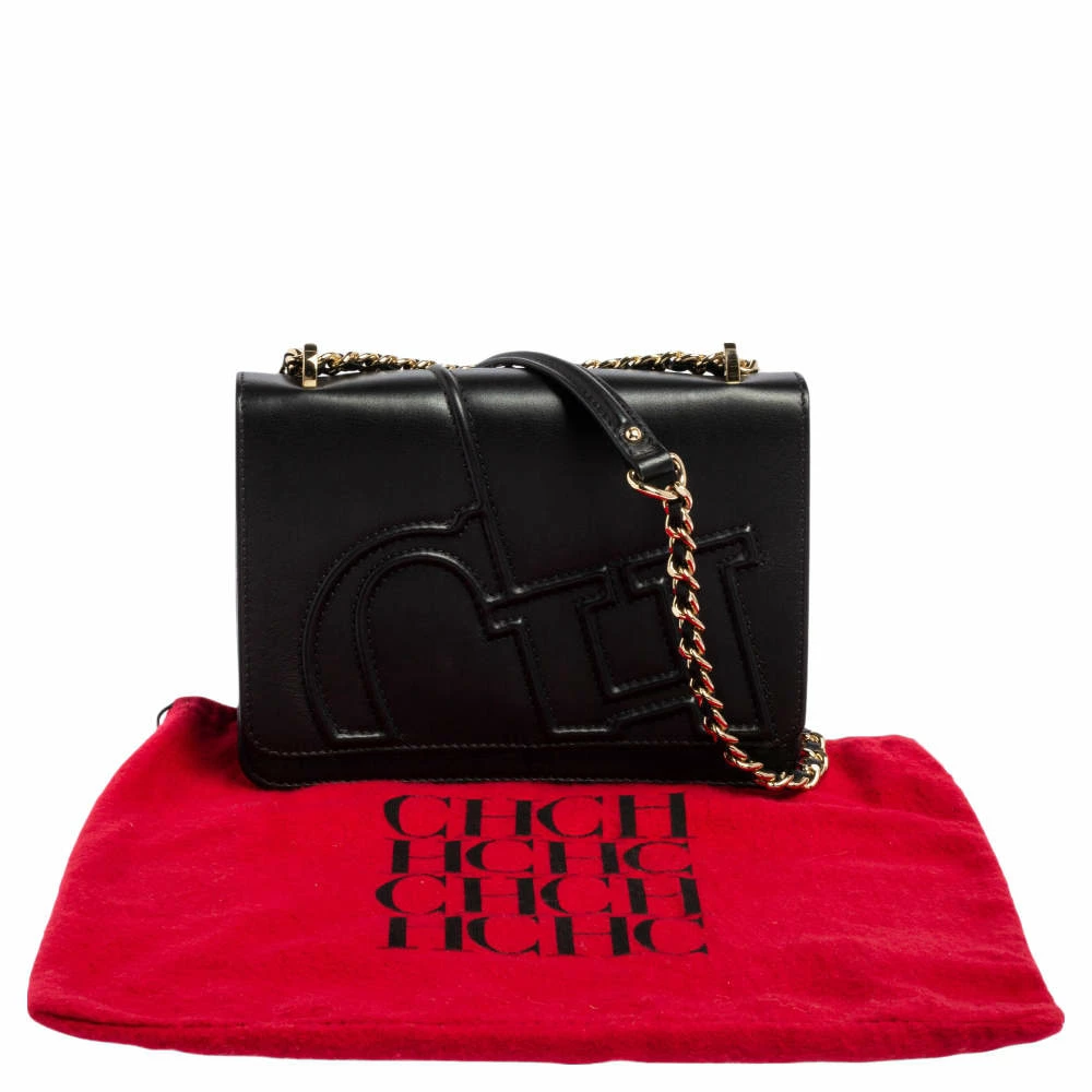 Carolina Herrera Black Leather Flap Shoulder Bag Women