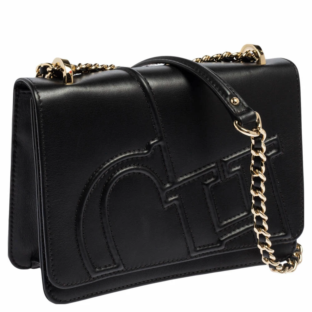 Carolina Herrera Black Leather Flap Shoulder Bag Women