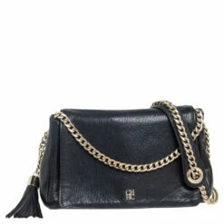 Carolina Herrera Black Leather Chain Flap Shoulder Bag Women