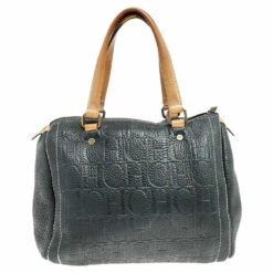 Carolina Herrera Dark Grey Monogram Leather Andy Satchel Women