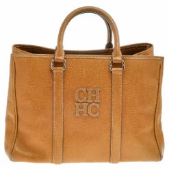 Carolina Herrera Mustard Yellow Leather Tote Women