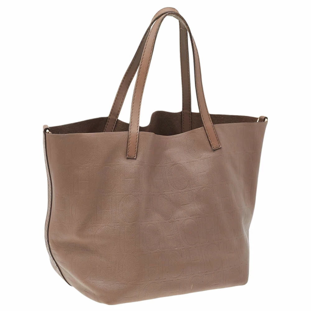 Carolina Herrera Beige Monogram Leather Matryoshka Tote Women