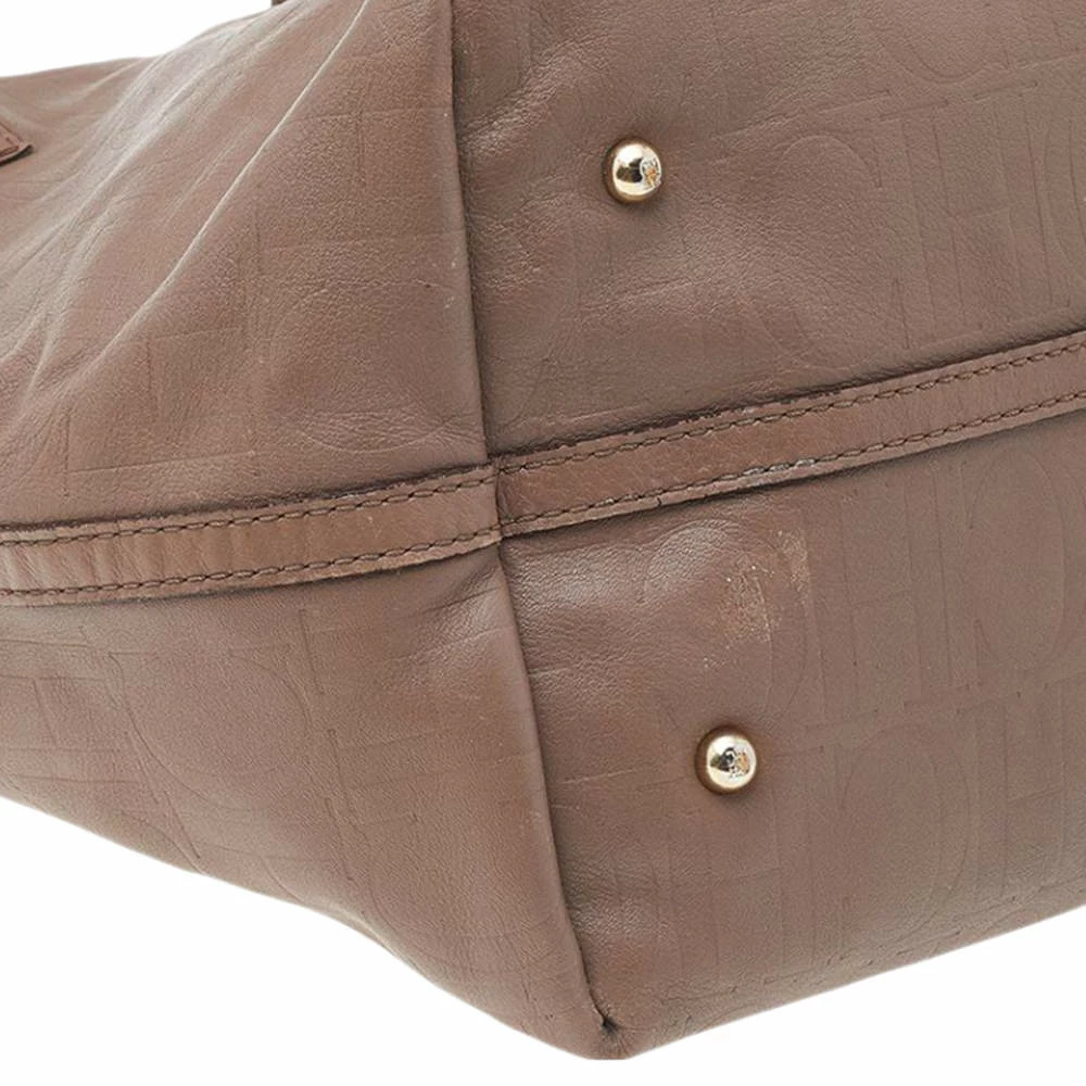 Carolina Herrera Beige Monogram Leather Matryoshka Tote Women