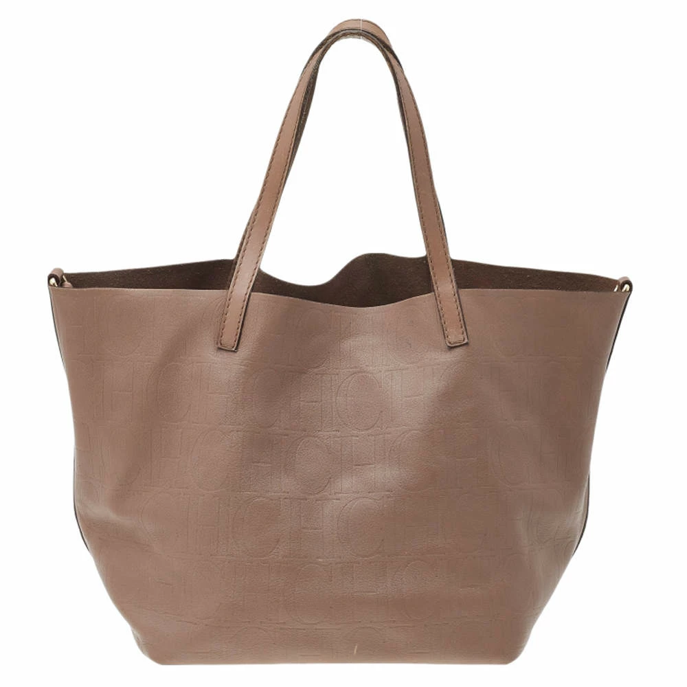 Carolina Herrera Beige Monogram Leather Matryoshka Tote Women