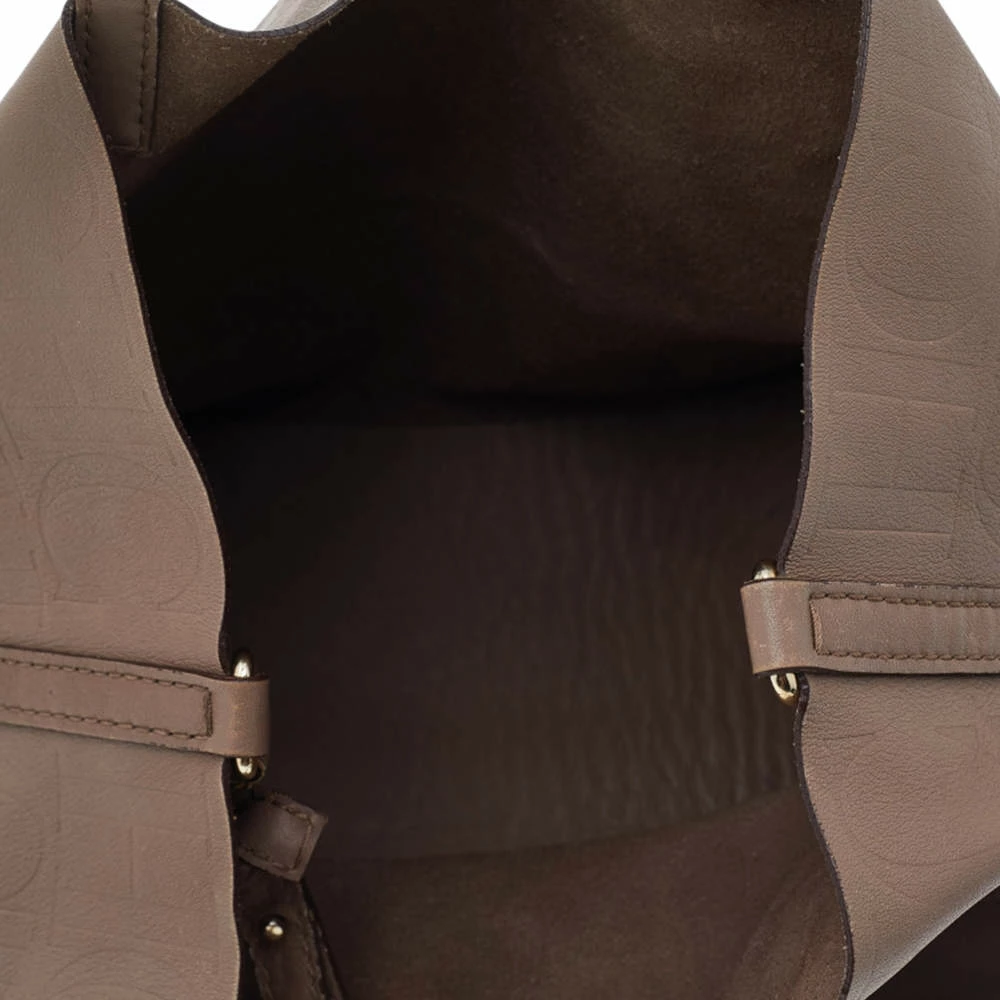 Carolina Herrera Beige Monogram Leather Matryoshka Tote Women