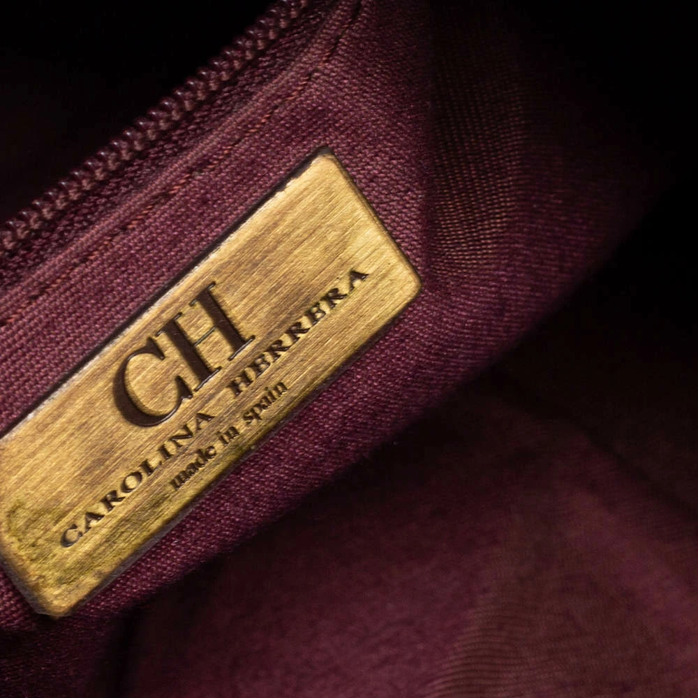 Carolina Herrera Red/Burgundy Monogram Leather Chain Tote Women