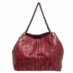 Carolina Herrera Red/Burgundy Monogram Leather Chain Tote Women