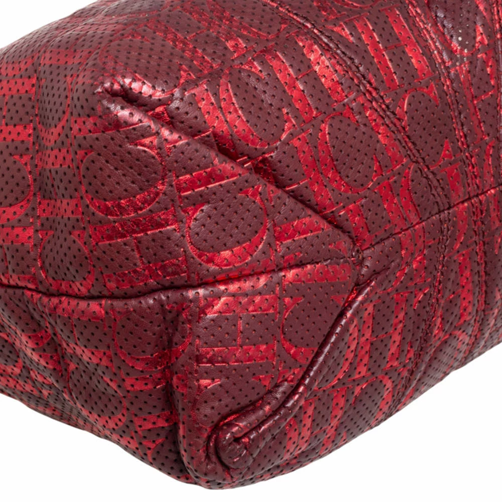 Carolina Herrera Red/Burgundy Monogram Leather Chain Tote Women