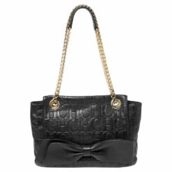 CH Carolina Herrera Black Monogram Leather Audrey Shoulder Bag Women