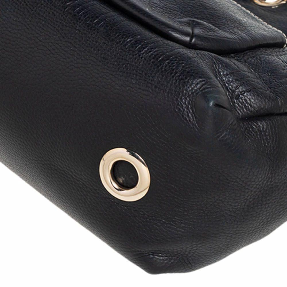 Carolina Herrera Black Monogram Embossed Leather Tassel Flap Shoulder Bag Women