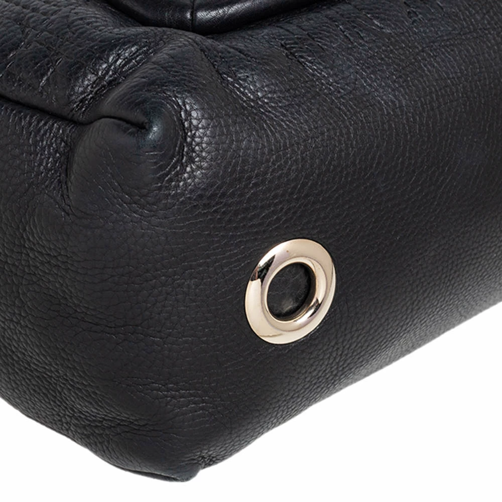 Carolina Herrera Black Monogram Embossed Leather Tassel Flap Shoulder Bag Women