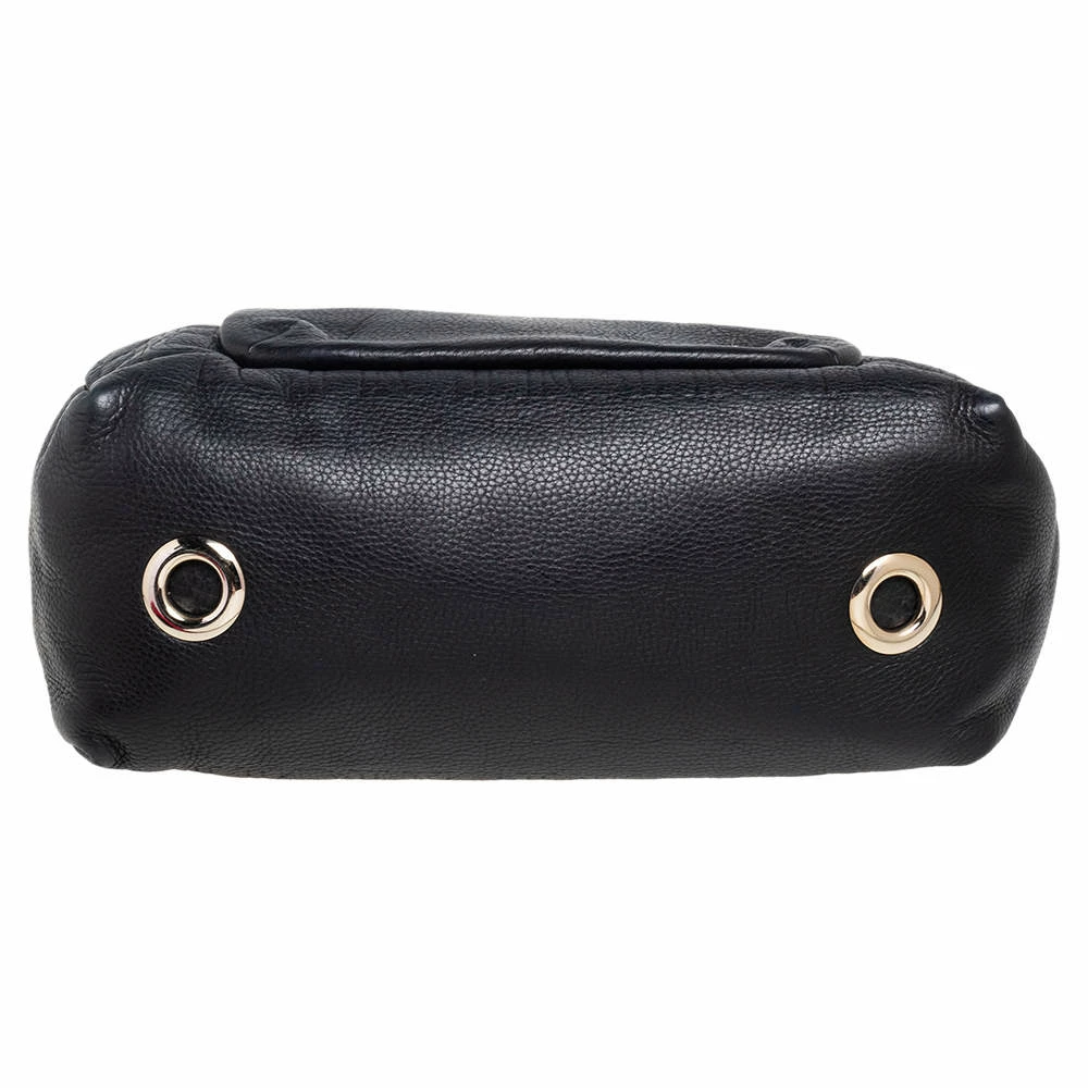 Carolina Herrera Black Monogram Embossed Leather Tassel Flap Shoulder Bag Women