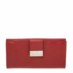 Carolina Herrera Red Leather Flap Continental Wallet Women