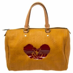 Carolina Herrera Yellow Monogram Leather Large Heart Limited Edition Andy Boston Bag Women