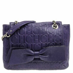 Carolina Herrera Purple Monogram Embossed Leather Audrey Shoulder Bag Women