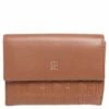 Carolina Herrera Brown Monogram Leather Tri Fold Compact Wallet Women