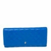 Carolina Herrera Blue Quilted Leather Long Trifold Wallet Women