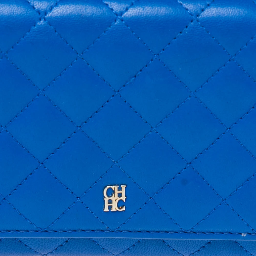 Carolina Herrera Blue Quilted Leather Long Trifold Wallet Women