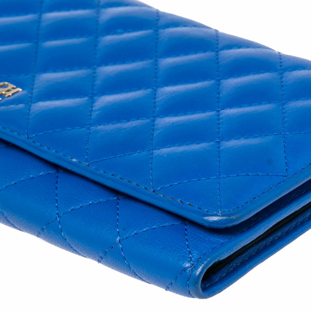 Carolina Herrera Blue Quilted Leather Long Trifold Wallet Women