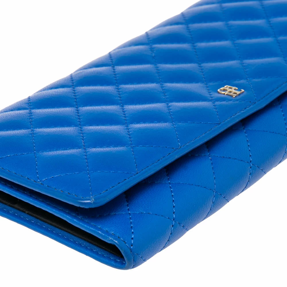 Carolina Herrera Blue Quilted Leather Long Trifold Wallet Women