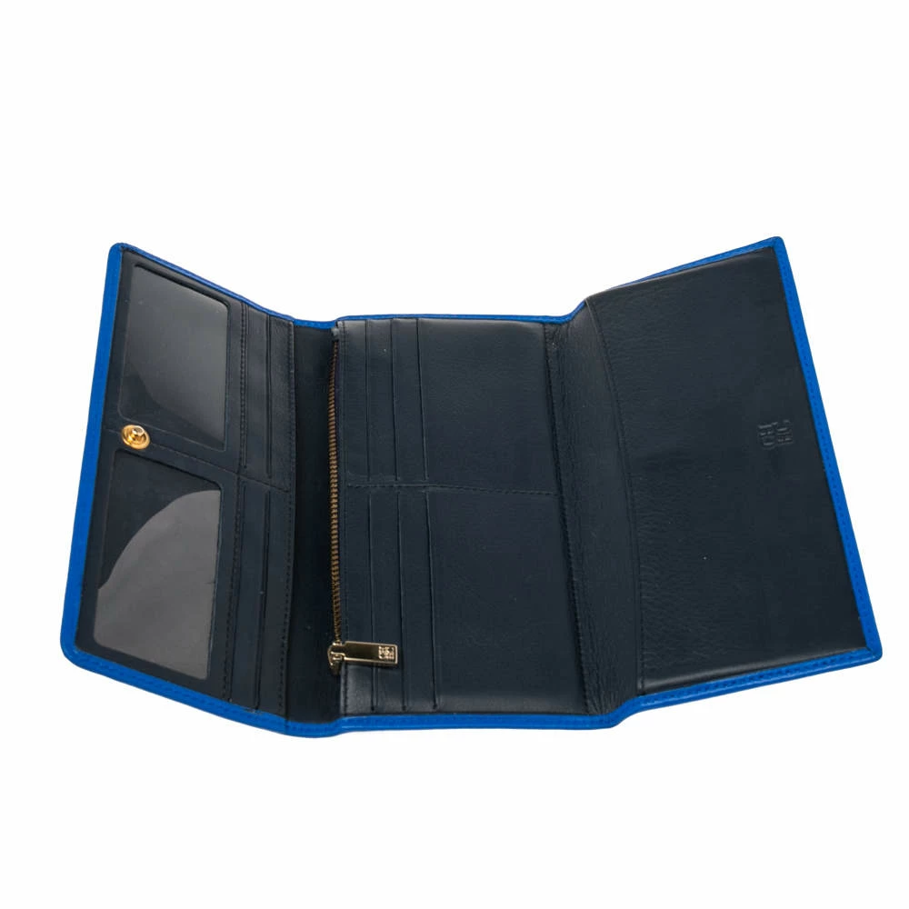 Carolina Herrera Blue Quilted Leather Long Trifold Wallet Women