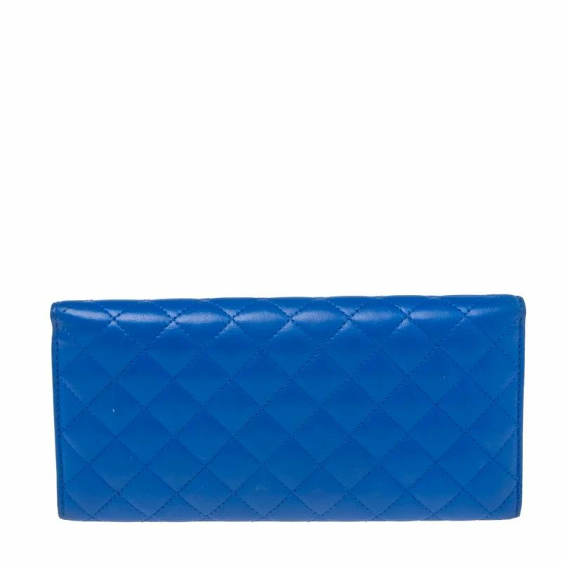 Carolina Herrera Blue Quilted Leather Long Trifold Wallet Women