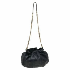 Carolina Herrera Black Monogram Embossed Leather Bucket Shoulder Bag Women