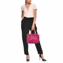 Alternative view of Carolina Herrera Fuchsia Monogram Embossed Leather Andy Boston Bag Women - Pink