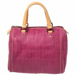 Carolina Herrera Fuchsia Monogram Embossed Leather Andy Boston Bag Women - Pink