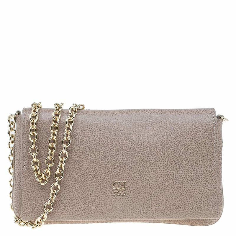 Carolina Herrera Beige Leather Chain Clutch Women