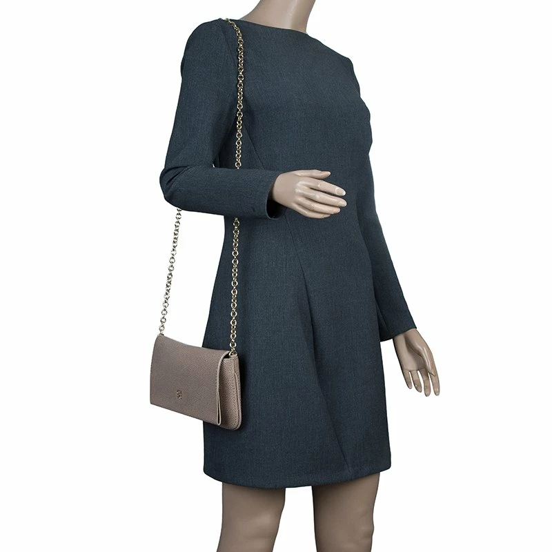 Carolina Herrera Beige Leather Chain Clutch Women