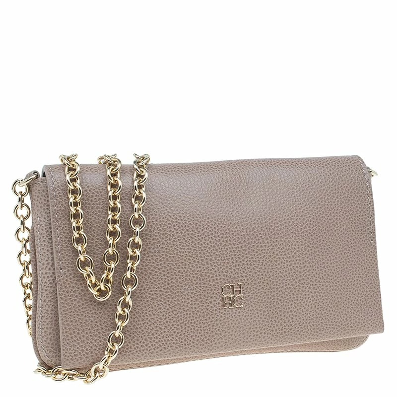 Carolina Herrera Beige Leather Chain Clutch Women