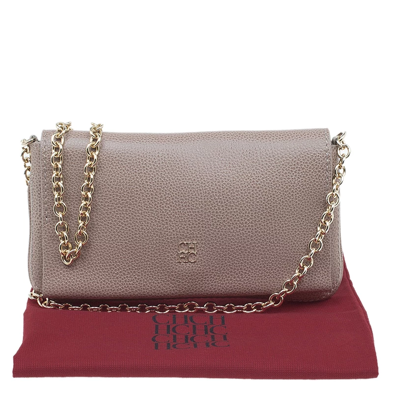 Carolina Herrera Beige Leather Chain Clutch Women
