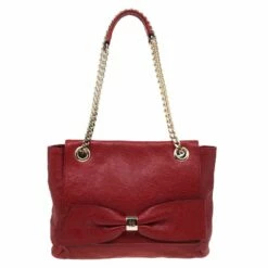 Carolina Herrera Red Leather Audrey Shoulder Bag Women