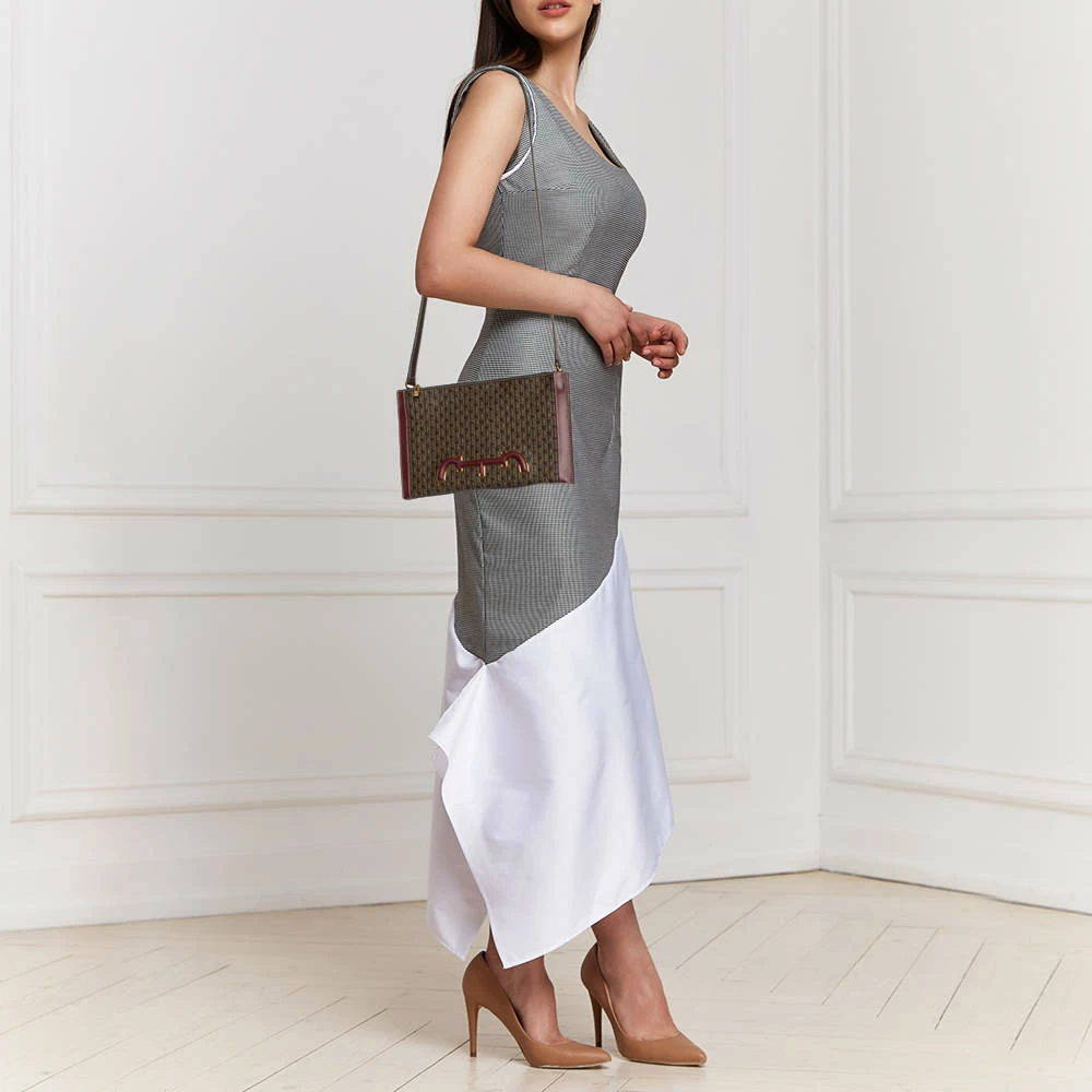 Carolina Herrera Burgundy/Brown Monogram PVC and Leather Crossbody Bag Women